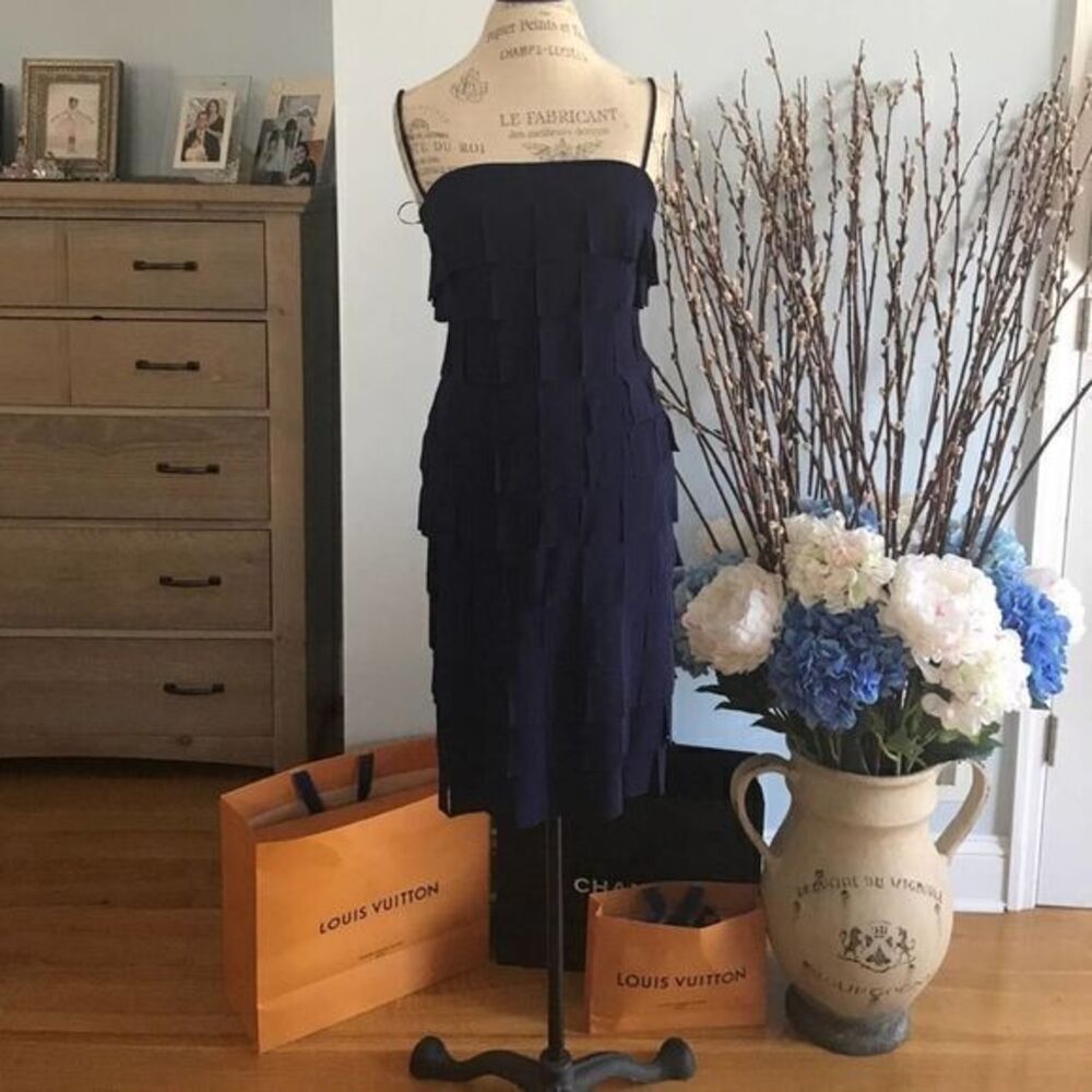 JS Collections  fringe flapper navy blue dress